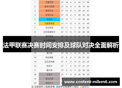 法甲联赛决赛时间安排及球队对决全面解析
